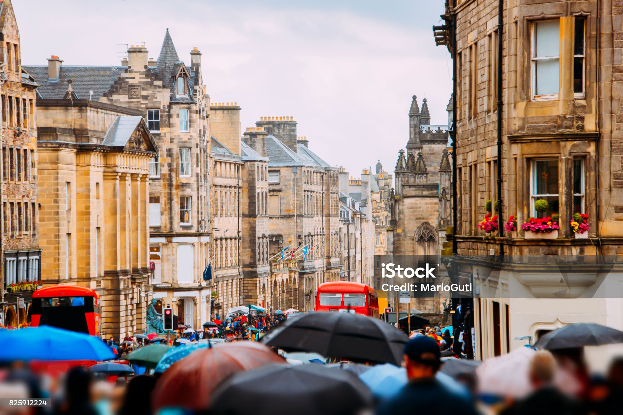 Historic buildings and cobbled street in central Edinburgh